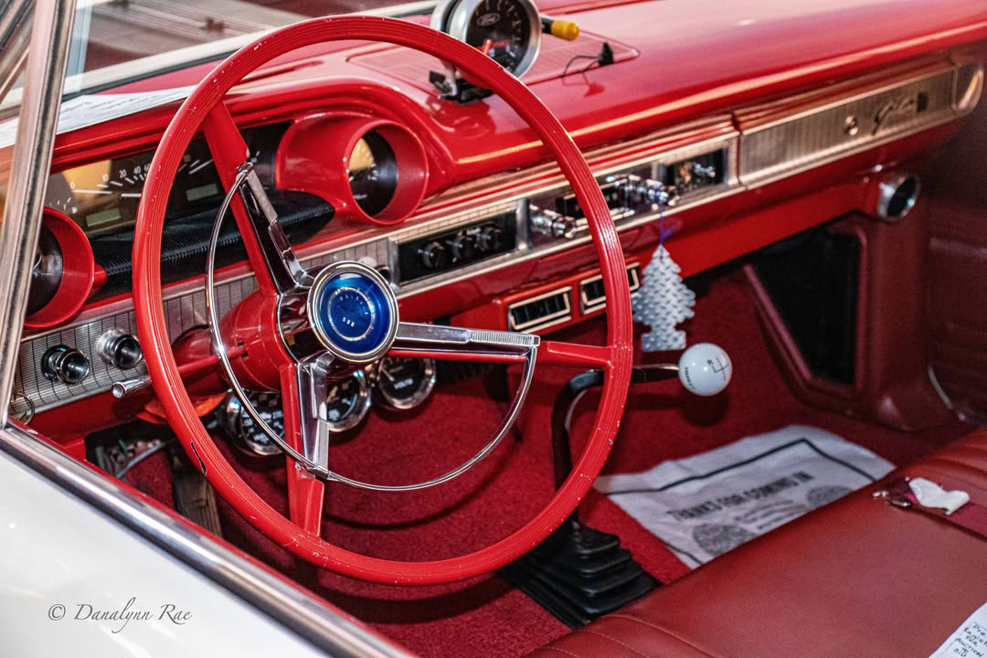 Red classic car dash interior